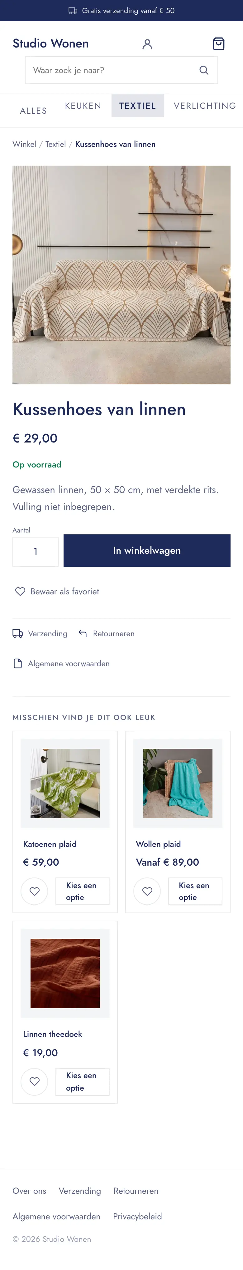 A product page, on a phone