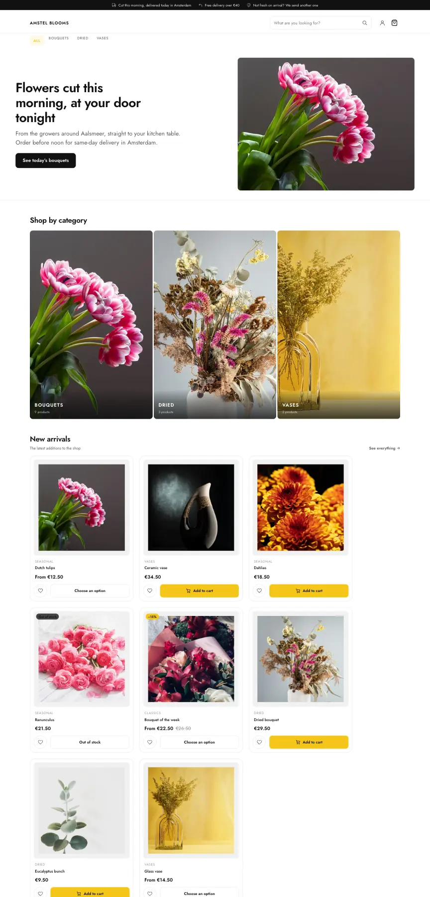 The home page of a demo store